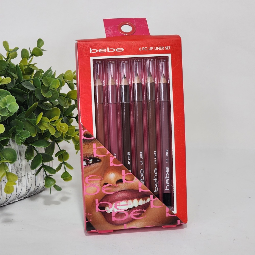 Bebe 6 Piece Wooden Lip Liner Pencil Set Apricot Pie Blush Hour Coffee Break NEW